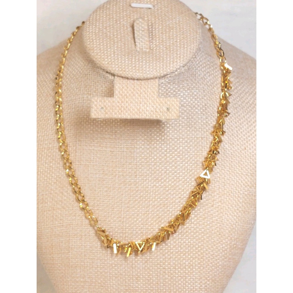 Gold Tone Geometric Triangle Link Necklace Minimalist Side Statement Bohemian